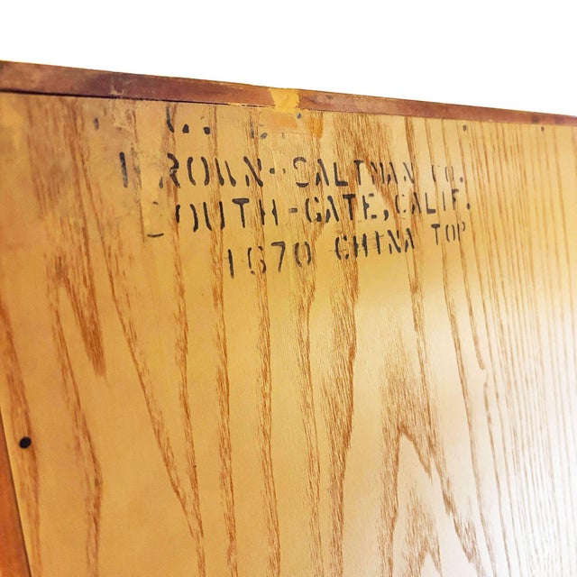 Tan Mid Century Modern Bleached Oak Basket Weave China Cabinet by Paul Laszlo for Brown Saltman For Sale - Image 8 of 8