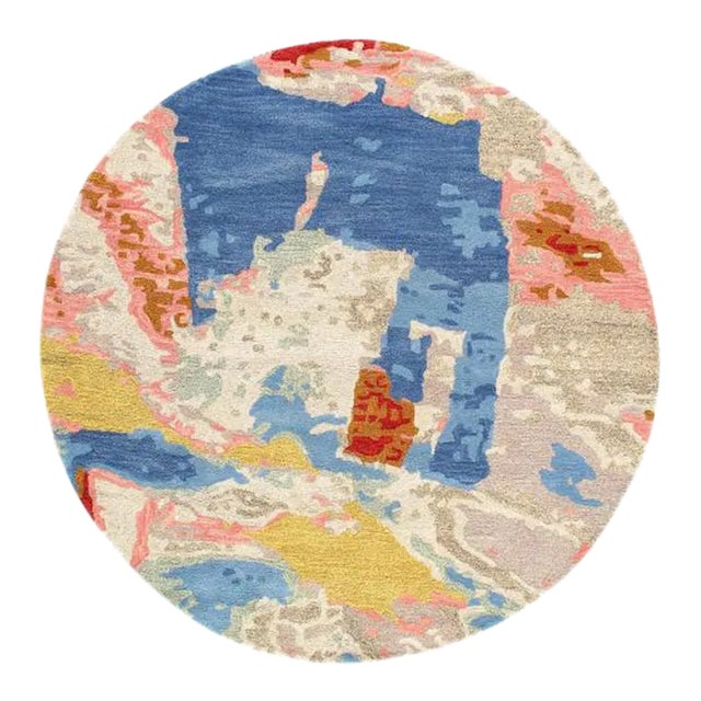 2020s Fine Hand Tufted Abstract Round Rug 5' For Sale