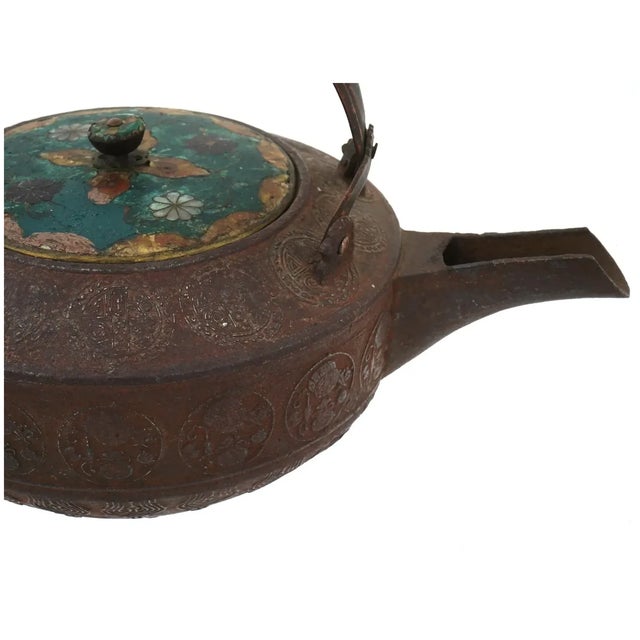 Paint Antique Early Meiji Japanese Cloisonne Enamel Tea Pot For Sale - Image 7 of 10