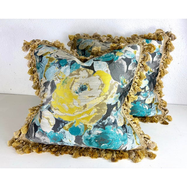 2020s Robert Allen Vibrant Tasseled Floral Silk Pillows/Pair For Sale - Image 5 of 9