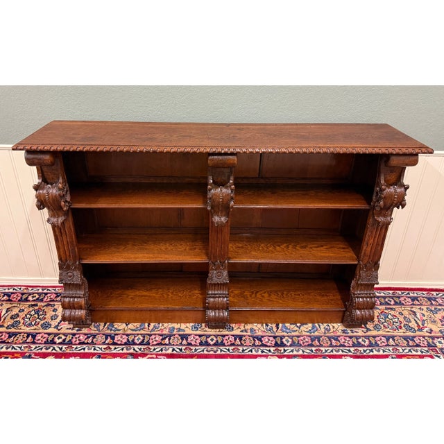 Wood Antique French Renaissance Revival Open Bookcase Cabinet Bookshelf Oak C. 19th C For Sale - Image 7 of 18