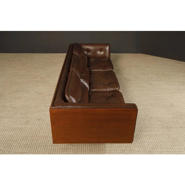 Brown Warren Platner Walnut and Leather Floating Case Sofa for Lehigh Leopold, C. 1970 For Sale - Image 8 of 17