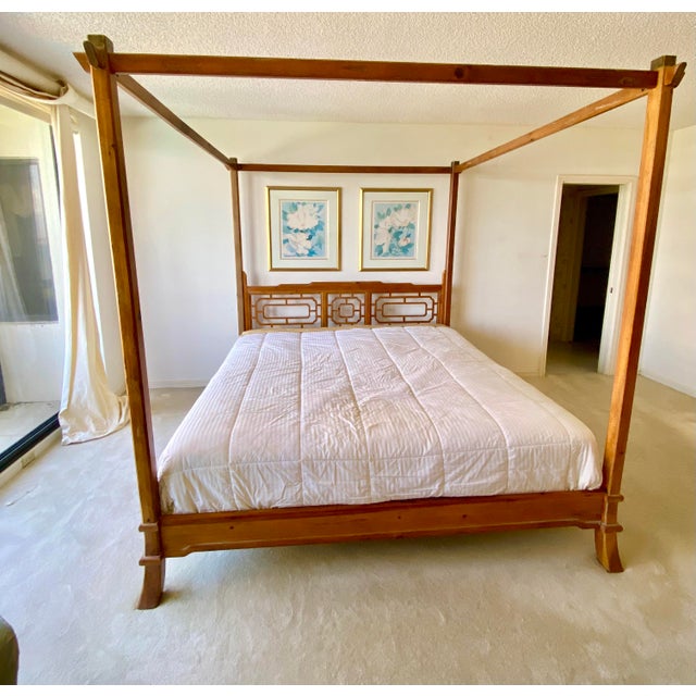 1960s King Size Hand Carved Solid Wood Canopy Bed Chairish