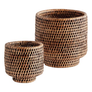 Burma Rattan Cachepots Small, Set Of 2 For Sale