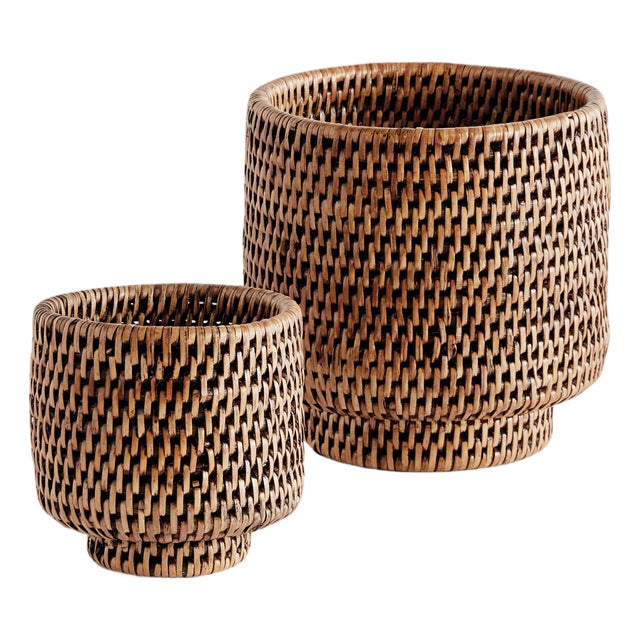 Burma Rattan Cachepots Small, Set Of 2 For Sale
