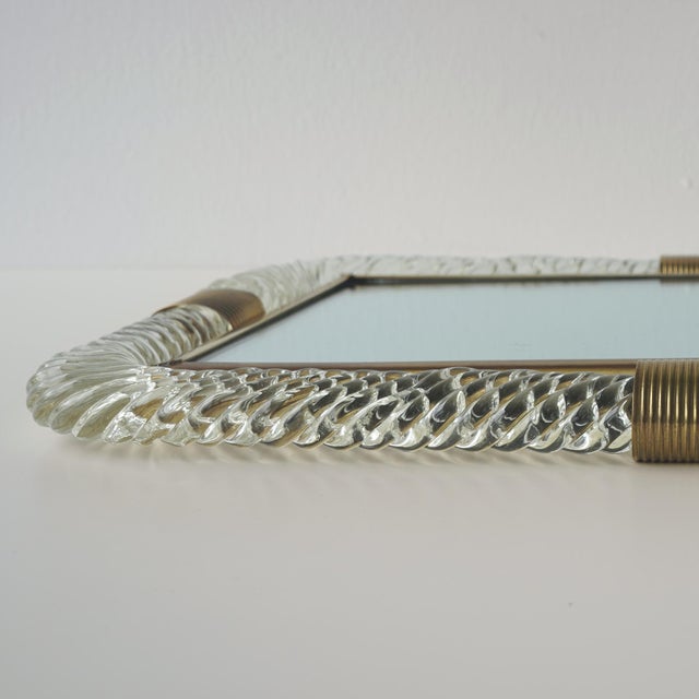Hollywood Regency Barovier & Toso Twist Murano Glass and Brass Tray For Sale - Image 3 of 11