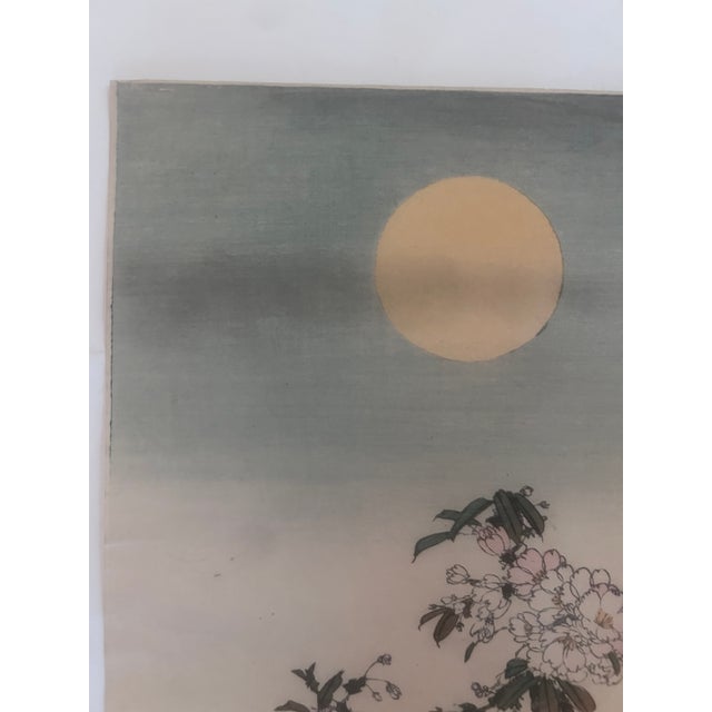 19th Century 19th Century Antique Japanese Blossoms in Moonlight Ink Woodblock Print by Kason For Sale - Image 5 of 12