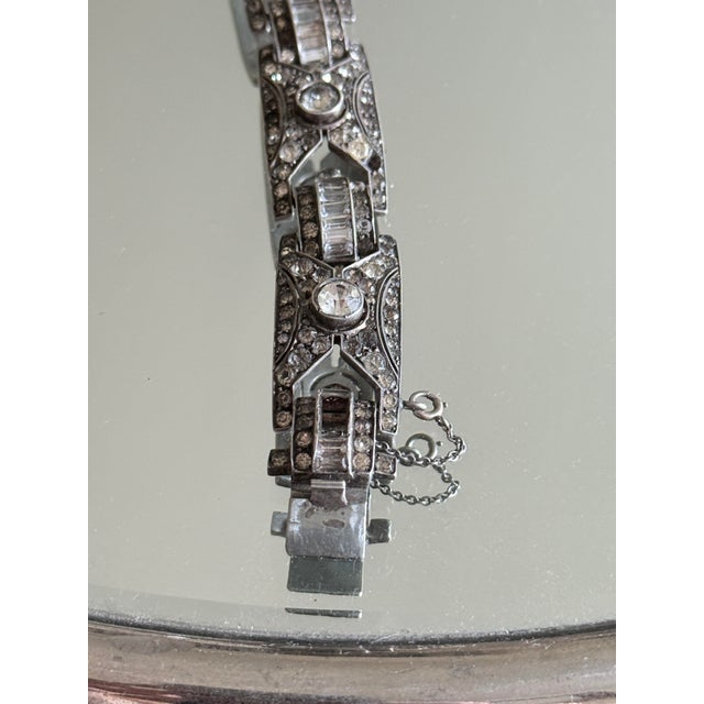 1920s Art Deco 935 Silver Panel Bracelet With Marquise Style Glass Stones For Sale In New York - Image 6 of 13