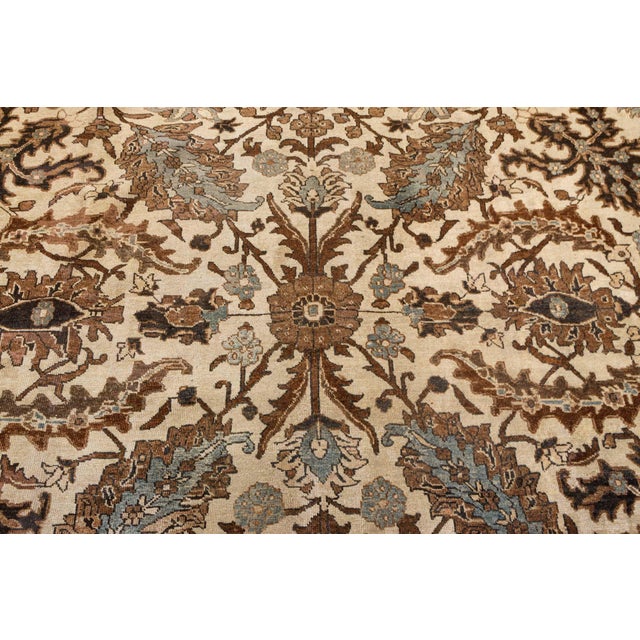 Early 20th Century Authentic 1900s Tabriz Ivory, Blue and Brown Handmade Wool Rug For Sale - Image 5 of 8