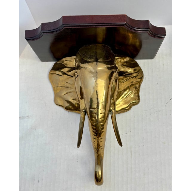 Mid 20th Century Pair Hollywood Regency Style Elephant Head Motif Brass Wall Brackets For Sale - Image 10 of 14