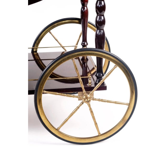 1950s Mahogany Wood and Brass Bar Cart from Maison Bagues For Sale - Image 5 of 6