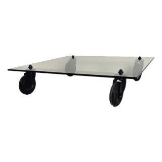 Glass Table with Wheels by Gae Aulenti for Fontanaarte, 1980s For Sale