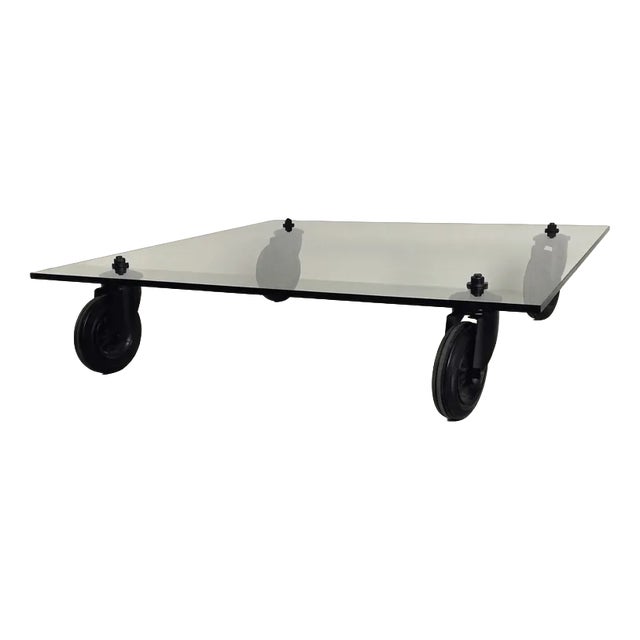 Glass Table with Wheels by Gae Aulenti for Fontanaarte, 1980s For Sale