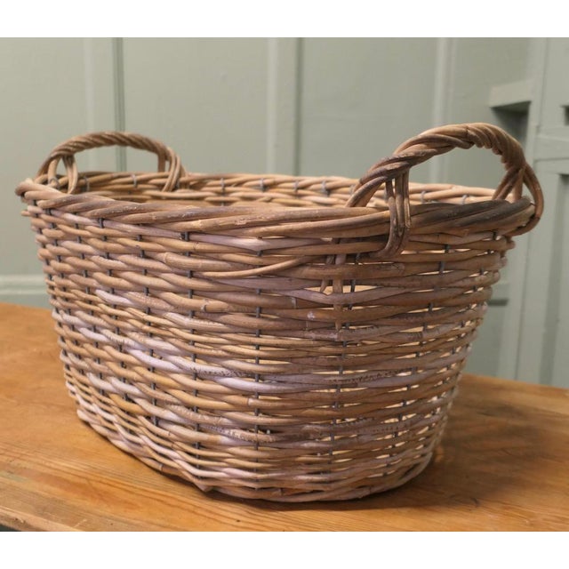 Brown French Antique Market Basket, 1920 For Sale - Image 8 of 9