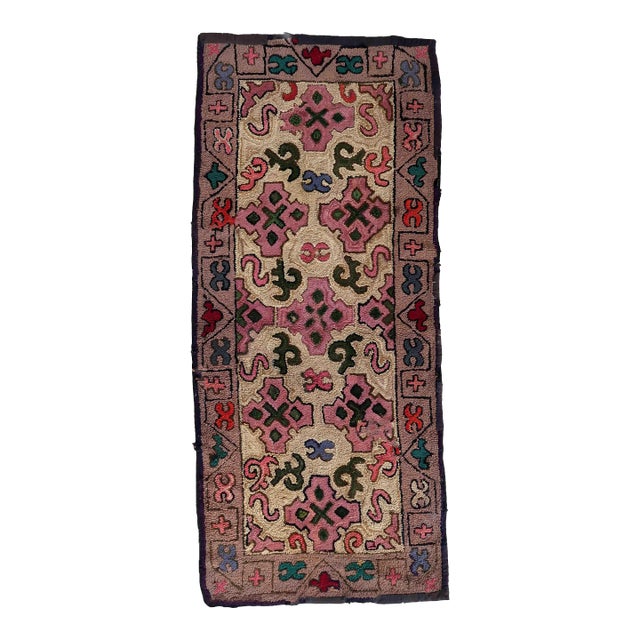 1880s Handmade Antique American Hooked Rug 2.4' X 5.7' For Sale