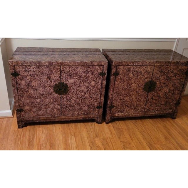 Hollywood Regency 1970s Henredon Mid Century Faux Tortoise Shell Chests a Pair For Sale - Image 3 of 7