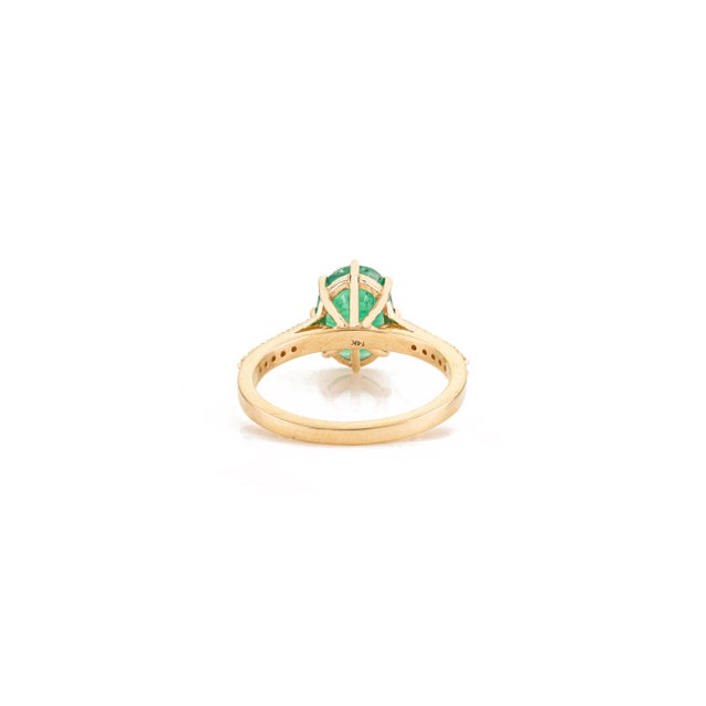 Green Antique 8 Prong Set 2.68 Ct Emerald Diamond Ring in 14k Gold Size 7 For Sale - Image 8 of 15