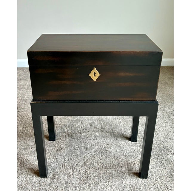 Late 20th Century Pair of John-Richard Ebonized Storage End Tables With Brass Hardware For Sale - Image 4 of 11