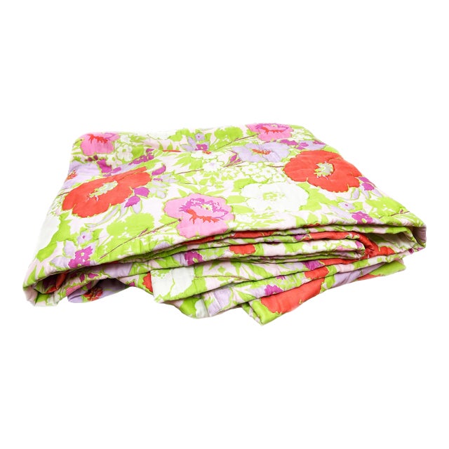 Vintage Ultra Mid Century Large Kodel Polyester Floral Bedspread For Sale