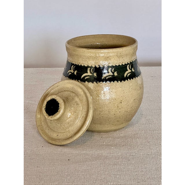 1900s Antique Ceramic Jar With Lid and Charming Black Details For Sale - Image 4 of 6