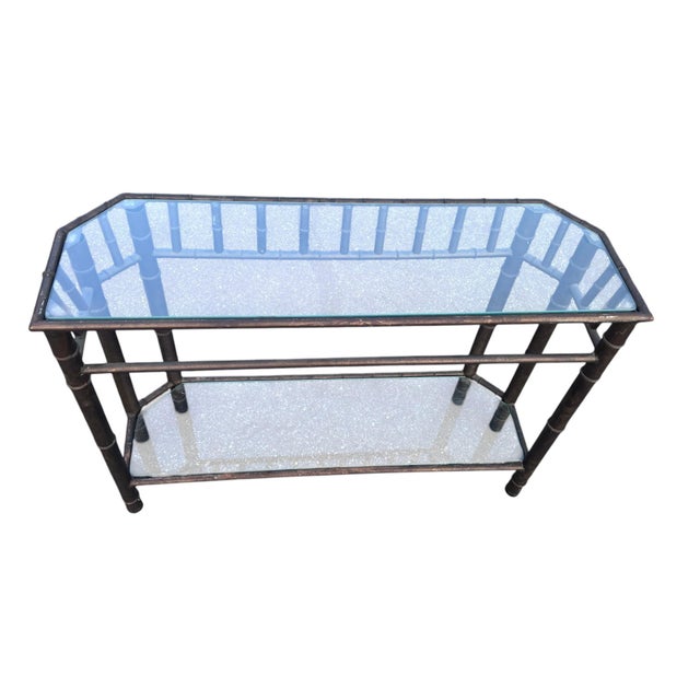Brown Late 20th Century Faux Bamboo Metal Console For Sale - Image 8 of 14