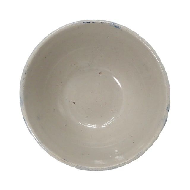 Cornflower Blue Antique American Blue Spongeware Decorated Stoneware 10 Inch Kitchen Mixing Bowl For Sale - Image 8 of 13