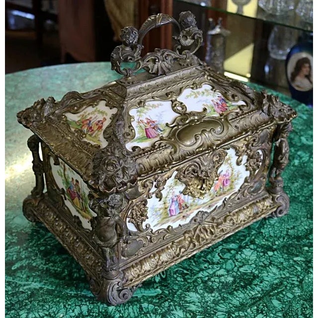 Late 19th Century Large 19th Century Bronze & Porcelain Jewelry Casket Box For Sale - Image 5 of 10
