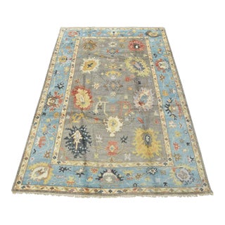 Oushak Rug 6’3” X 9′ Gray Wool Hand-Knotted Oriental Carpet For Sale