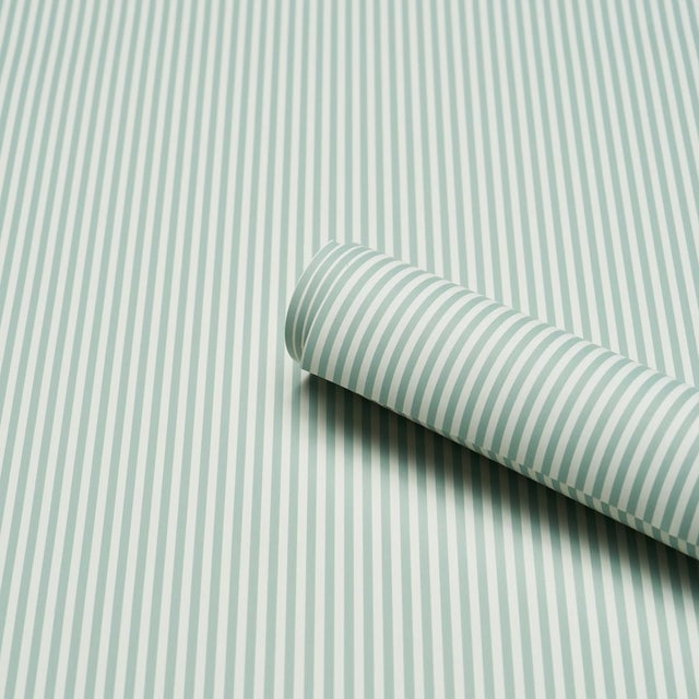 Contemporary Schumacher Emma Stripe Narrow Wallpaper In Teal For Sale - Image 3 of 4