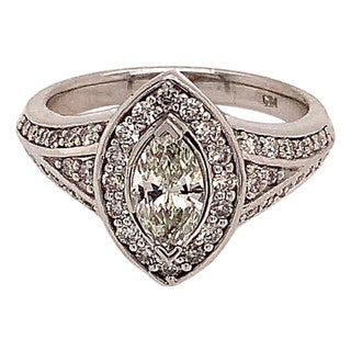 Diamond Ring 14k White Gold 0.45 TCW 4.88g Certified, Size 6.5 For Sale