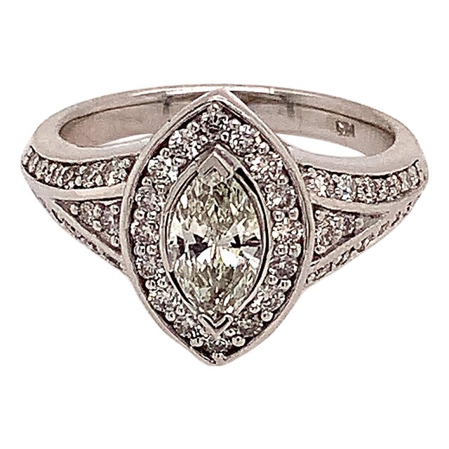 Diamond Ring 14k White Gold 0.45 TCW 4.88g Certified, Size 6.5 For Sale