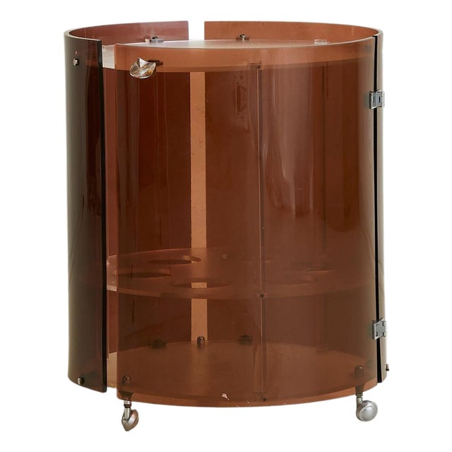 French Cylindrical Plexiglass Bar Cart, 1970s For Sale