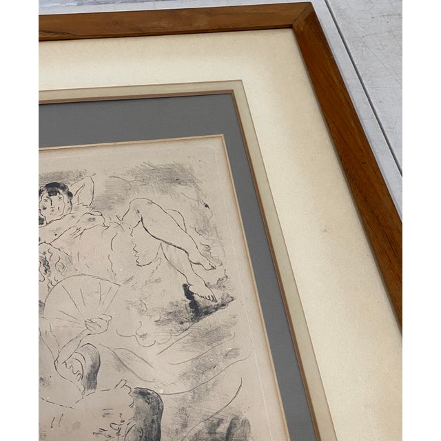 Jules Pascin (French, 1885-1930) "Two Women Reclining" Original Etching C.1920 Plate dimensions 9" wide x 12" high Frame...