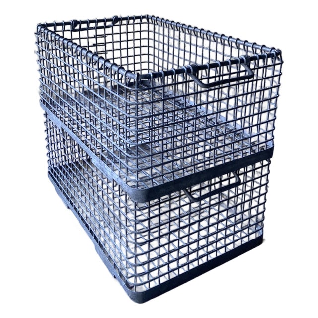 Vintage Iron Stacking Crates - Set of 2 For Sale