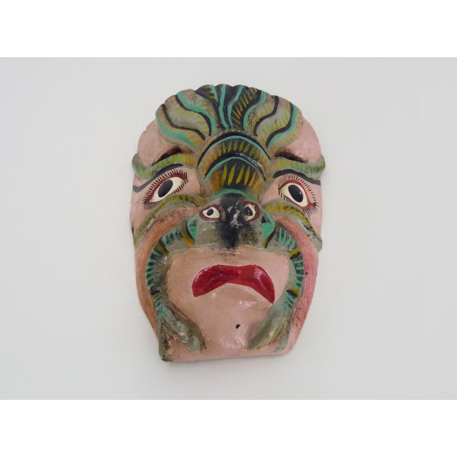 1970s Mexican Folk Art Mask in Polychrome Carved Wood, 1970s For Sale - Image 5 of 9