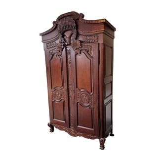 Vintage French Louis XV Wood Armoire For Sale