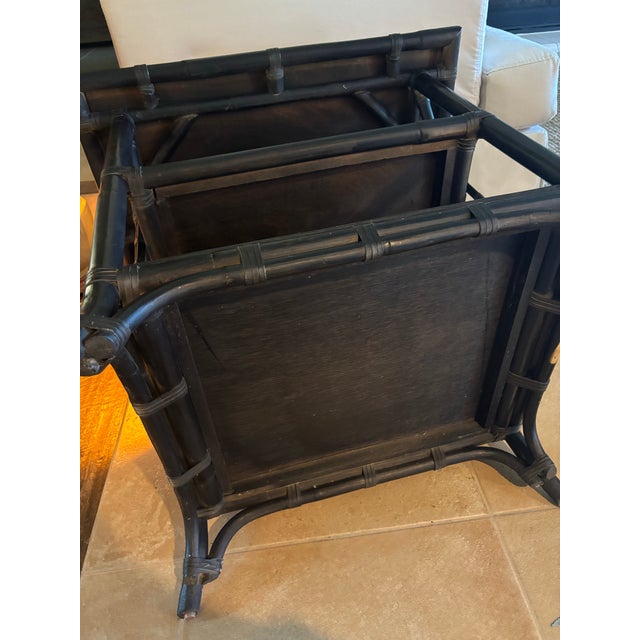 Postmodern A Beautifully Restored Vintage Black Bamboo and Rattan Three-Tier Side Table, Circa 1970's-80's. Modern Design Era. For Sale - Image 3 of 7