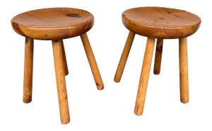 1960s Vintage Pine Stool Attributed to Charlotte Perriand, France - a Pair