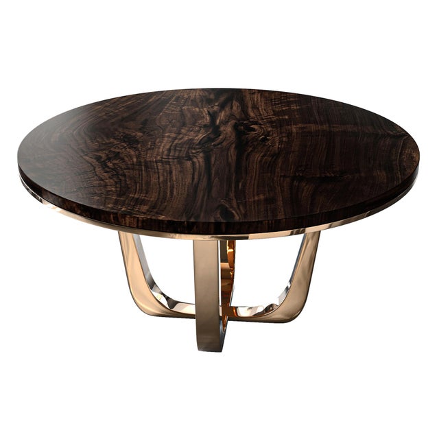"Safari" Round Table with Bronze and Walnut Top, Handmade The world needs icons. Those exceptional few that stand clear of...