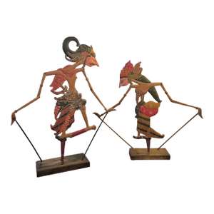 Vintage Indonesian Wayang Golek Hand Painted Puppets - Set of 2