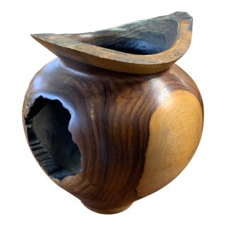 Late 20th Century Rustic Turned Wood Vase For Sale