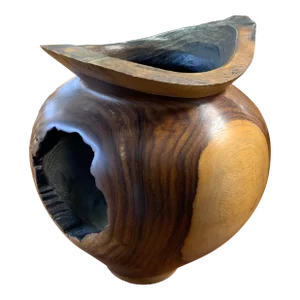 Late 20th Century Rustic Turned Wood Vase