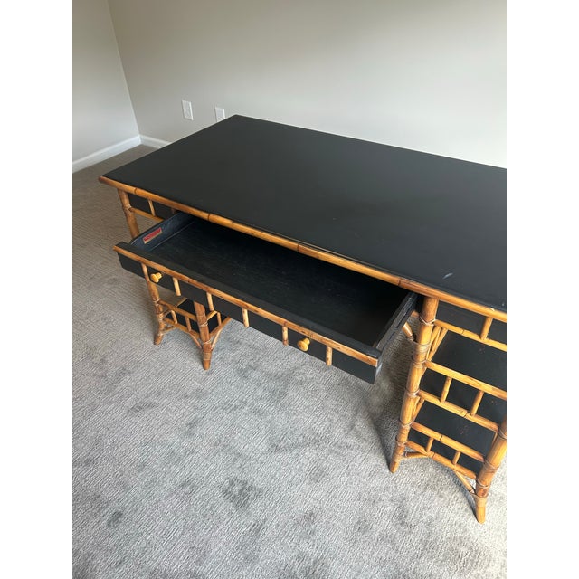 Late 20th Century English Chinoiserie Style Bamboo Desk by Milling Road for Baker For Sale In Charlotte - Image 6 of 11