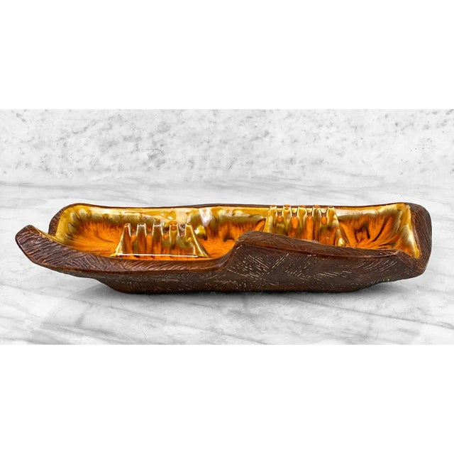 Mid-Century Modern Mid-Century California Pottery Orange Drip Glazed Centerpiece Cigar Ashtray For Sale - Image 3 of 9