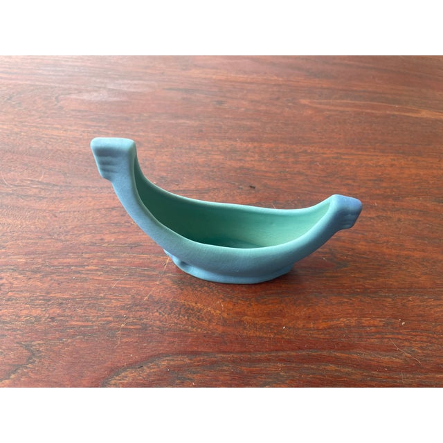 Here is a spectacular Van Briggle gondola / viking ship low flower vase from the 1940's era marked with the AA logo, VAN...