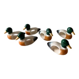 Vintage Mallard Duck Ceramic Napkin Rings - Set of 6 For Sale
