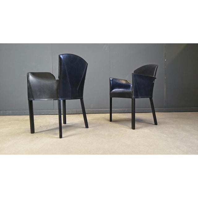 Italian Black Leather Dining Chairs, 1980s, Set of 6 For Sale - Image 3 of 15