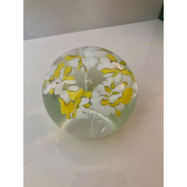 1970s Yellow and White Floral Paperweight For Sale - Image 4 of 6