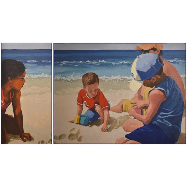 "Morning on Makena Beach, Maui" Contemporary Figurative Beach Scene Diptych Oil Painting by George Brinner - Set of 2 For Sale - Image 4 of 4