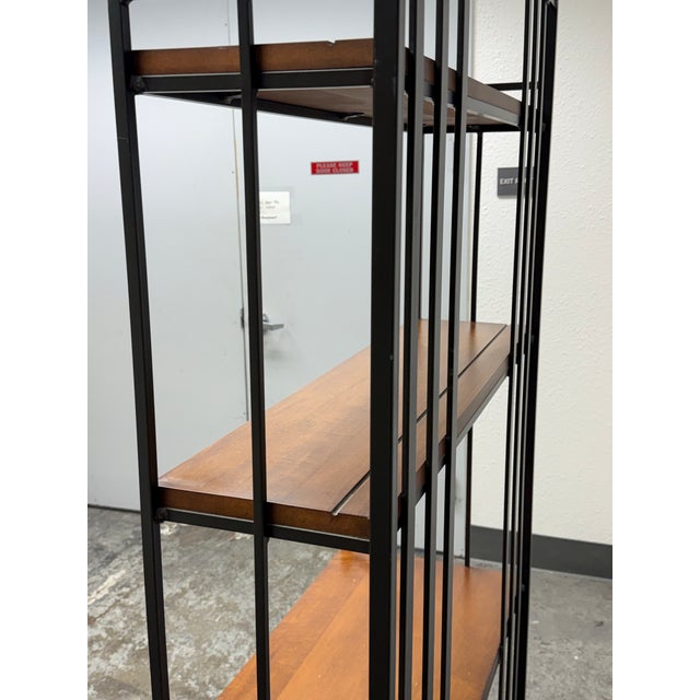 Black Industrial Iron + Wood Four-Tier Étagère For Sale - Image 8 of 12